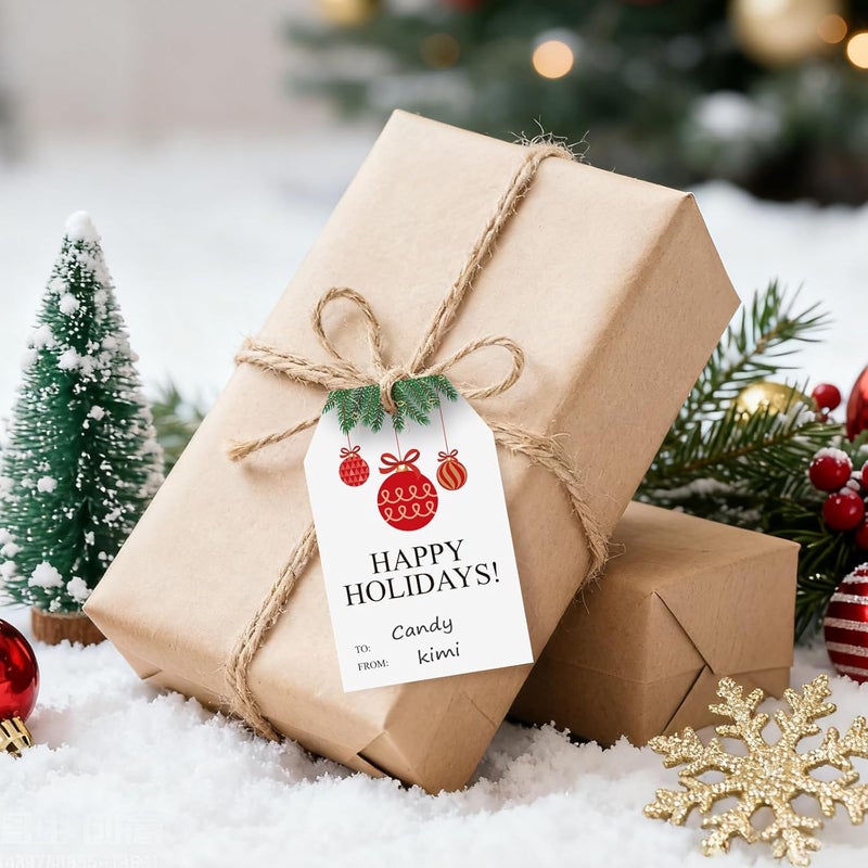 Alynta Holiday Gift Tags - Happy Holidays Gift Tags with String Christmas Name Tag 50Pcs Xmas Tag for Presents Gift Wrapping Christmas Holiday Decorations - Image 4